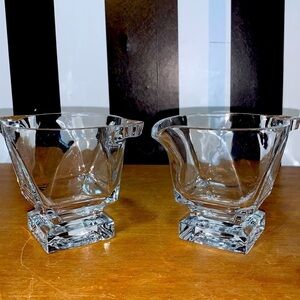 Fostoria Vintage Crystal Glass Sugar Bowl & Creamer Set Transitions Square Base